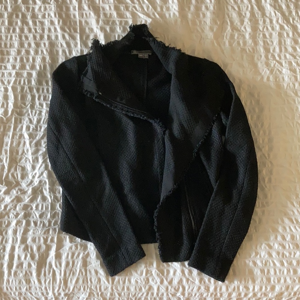 Asymmetrical boucle-style knit blazer by Vince